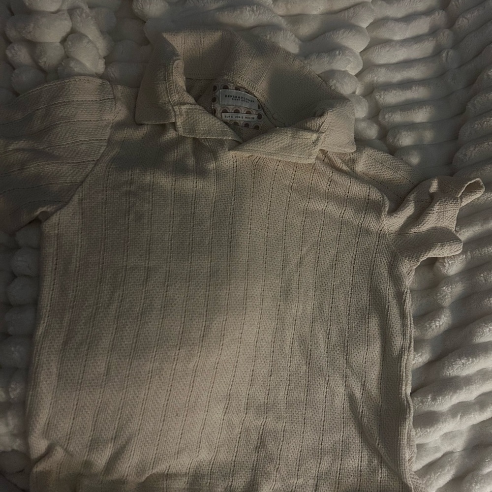 Denim & Flower Cream Polo Shirt